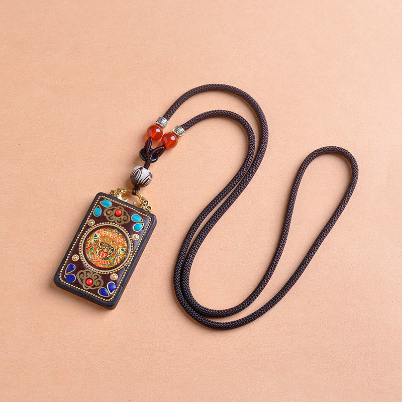 Buddha Stones Collana con ciondolo in legno di ebano e monete di rame Yin Yang Thangka Zakiram Balance - image 1