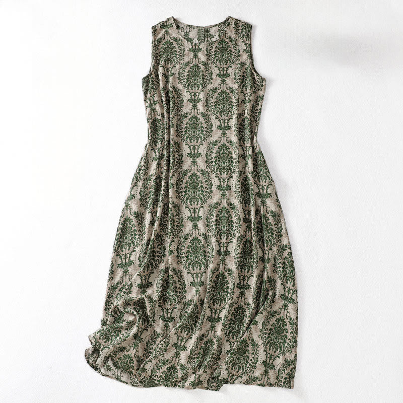 Abito midi estivo semplice con scollo rotondo e tasche, con stampa Buddha Stones e design semplice. - Verde scuro - US14, UK/AU18, EU46 (2XL) - image 1