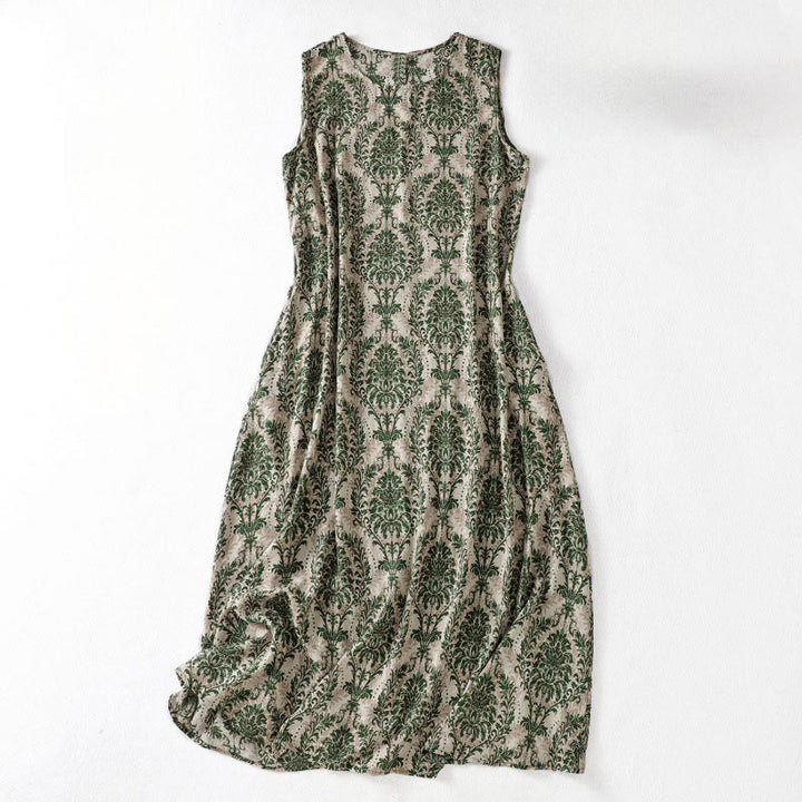 Abito midi estivo semplice con scollo rotondo e tasche, con stampa Buddha Stones e design semplice. - Verde scuro - US14, UK/AU18, EU46 (2XL) - image 1