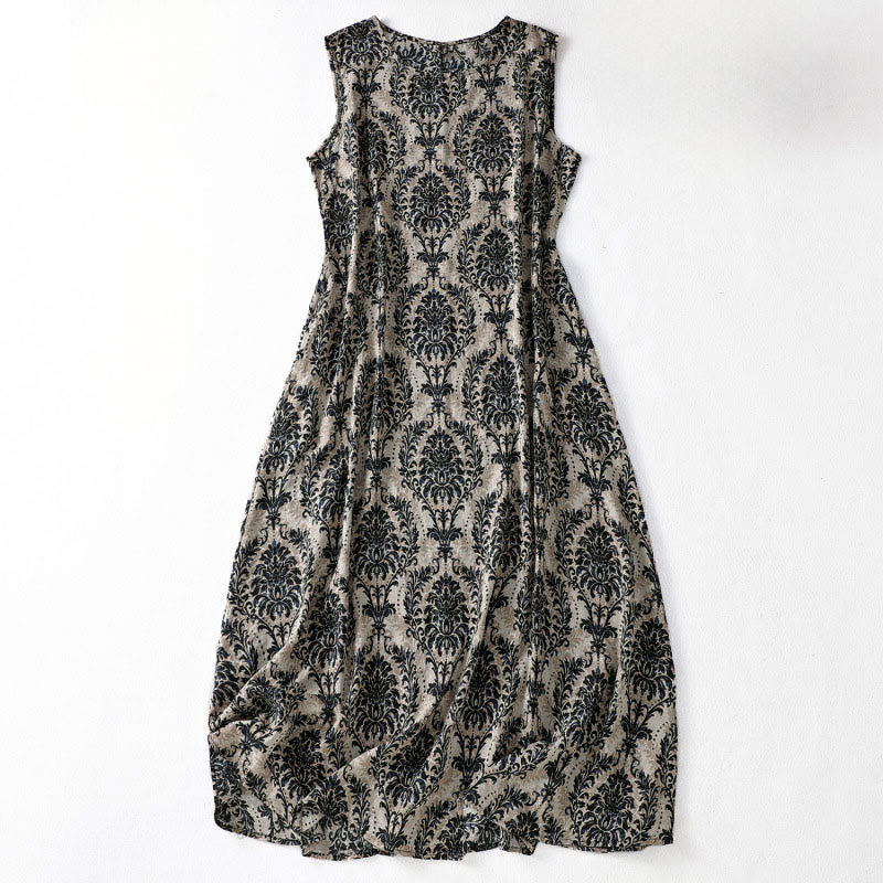 Abito midi estivo semplice con scollo rotondo e tasche, con stampa Buddha Stones e design semplice. - Nero - US14, UK/AU18, EU46 (2XL) - image 10