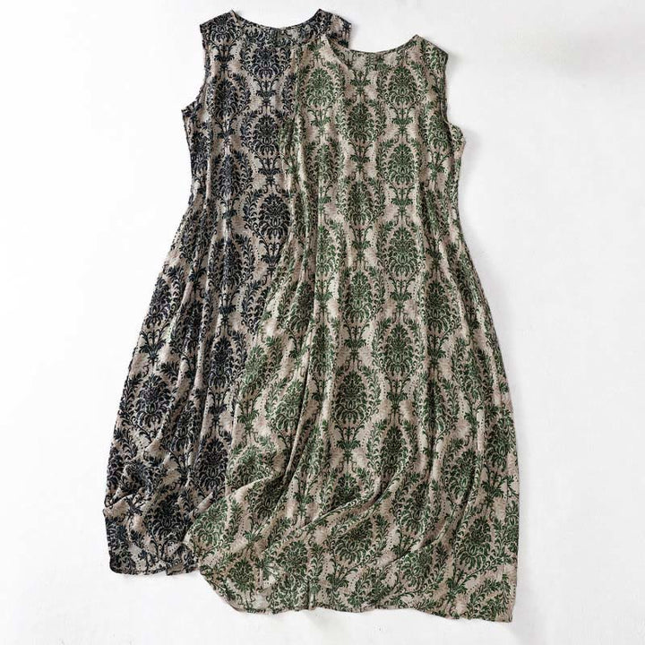 Abito midi estivo semplice con scollo rotondo e tasche, con stampa Buddha Stones e design semplice. - image 0