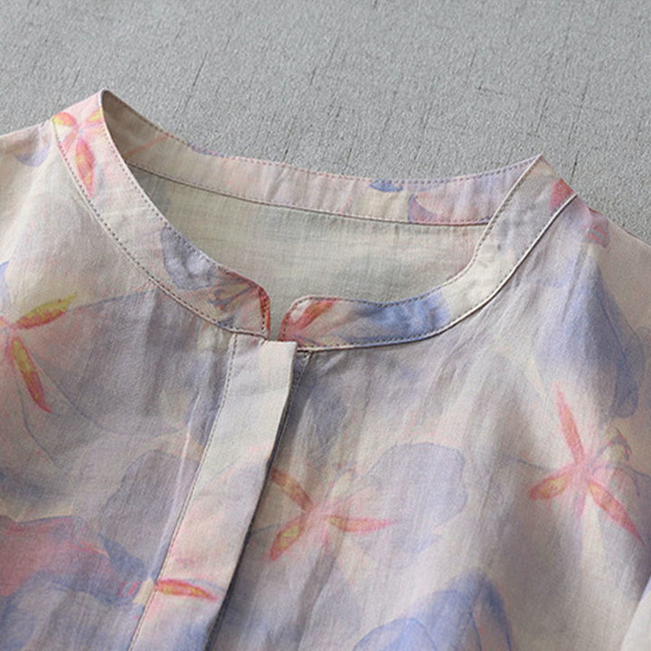 Buddha Stones Camicia da donna in poliestere con maniche lunghe e scollo rotondo con motivo floreale primaverile - image 2