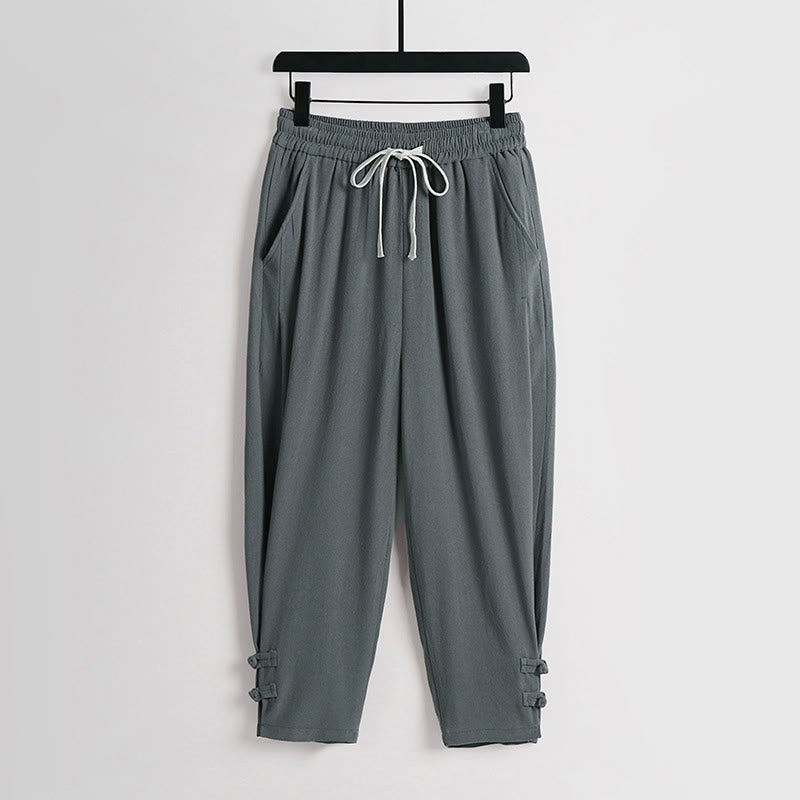 Buddha Stones Pantaloni estivi da uomo in cotone e lino con coulisse, elastico in vita, bottoni a rana, lunghezza alla caviglia, con tasche - Cadetto Blu - US/UK/AU54, EU64 (9XL) - image 0