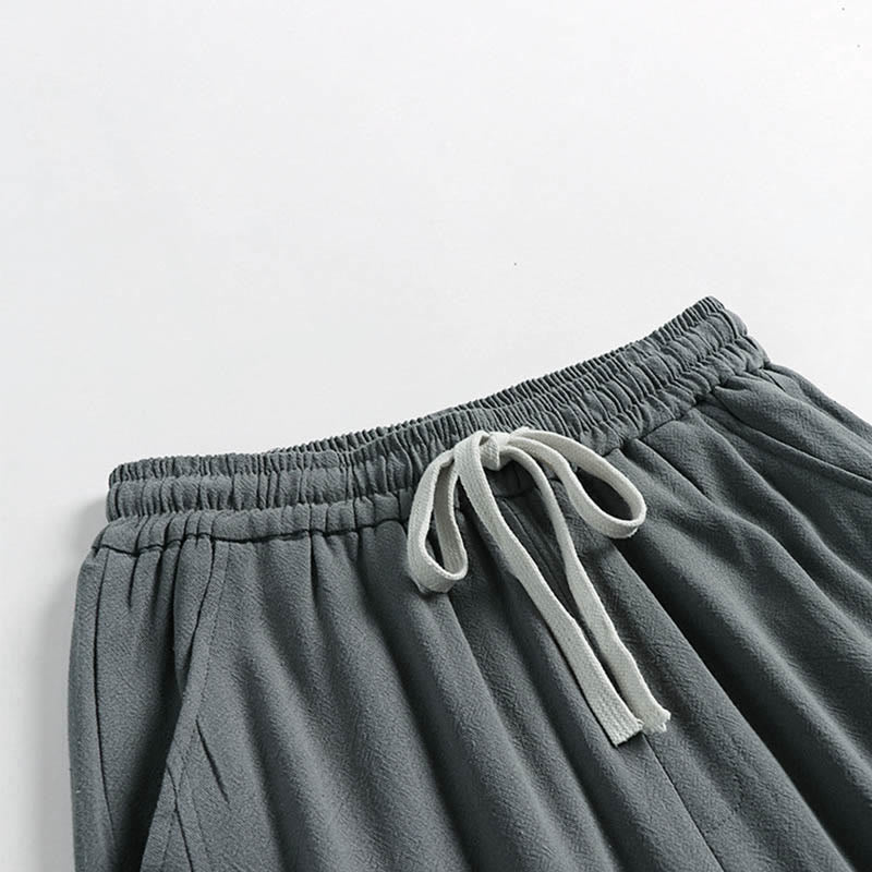 Buddha Stones Pantaloni estivi da uomo in cotone e lino con coulisse, elastico in vita, bottoni a rana, lunghezza alla caviglia, con tasche - image 2