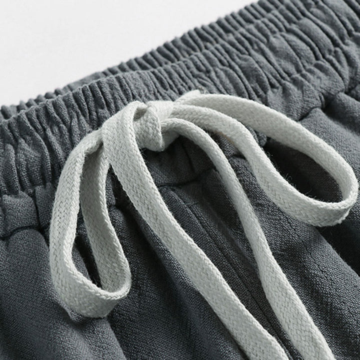 Buddha Stones Pantaloni estivi da uomo in cotone e lino con coulisse, elastico in vita, bottoni a rana, lunghezza alla caviglia, con tasche - image 3