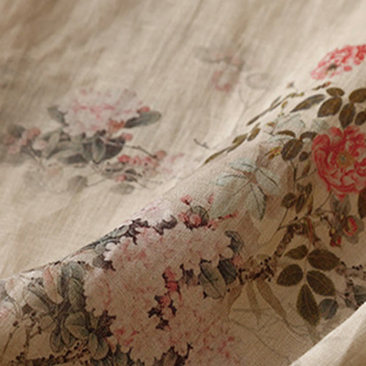 Buddha Stones Camicia da donna con maniche a tre quarti, motivo a rana con fiori rossi e orchidea bianca - image 15