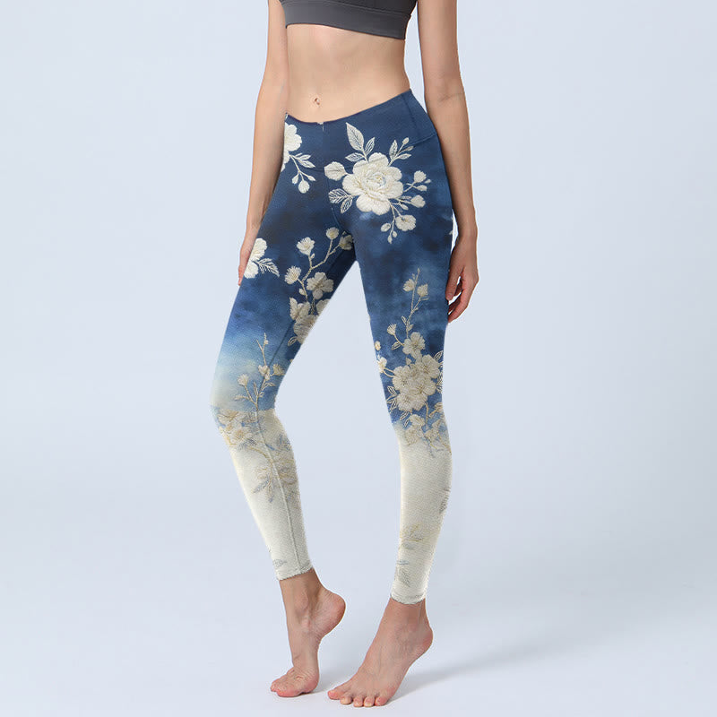 Buddha Stones Eleganti e raffinati leggings da palestra con stampa floreale, pantaloni da yoga da donna - Blu scuro - US18, UK/AU22, EU50 (4XL) - image 0
