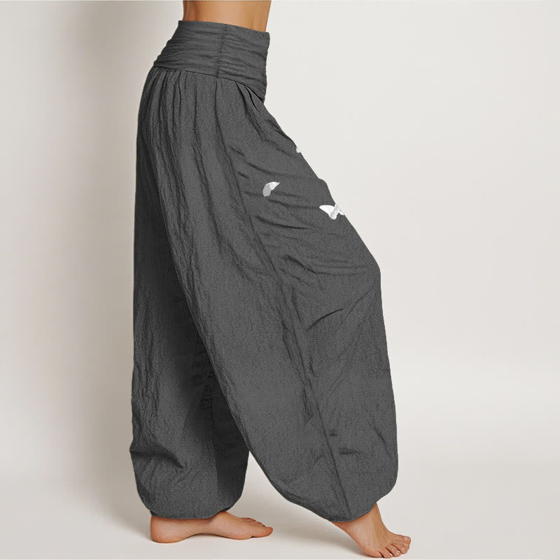 Buddha Stones Pantaloni harem da donna in puro cotone con elastico in vita e motivo a farfalla e tarassaco - image 10