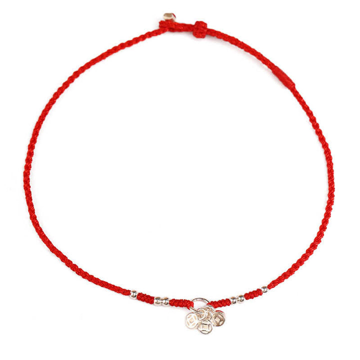 Buddha Stones Cavigliera ultra sottile con design a forma di monete in argento sterling 925, realizzata a mano e resistente - image 3