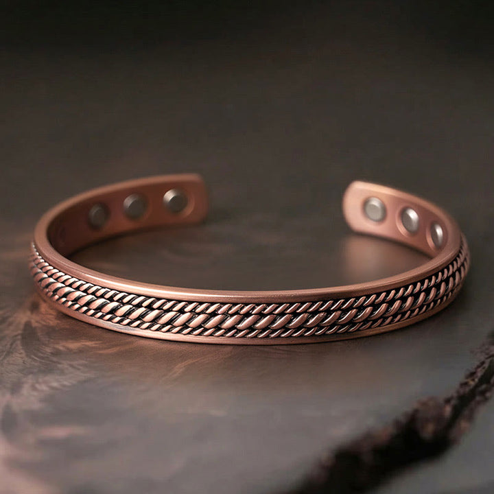 Buddha Stones Bracciale rigido aperto con polsino e portafortuna in rame con design semplice e intrecciato - Rame (circonferenza del polso: 15-18 cm) - image 0