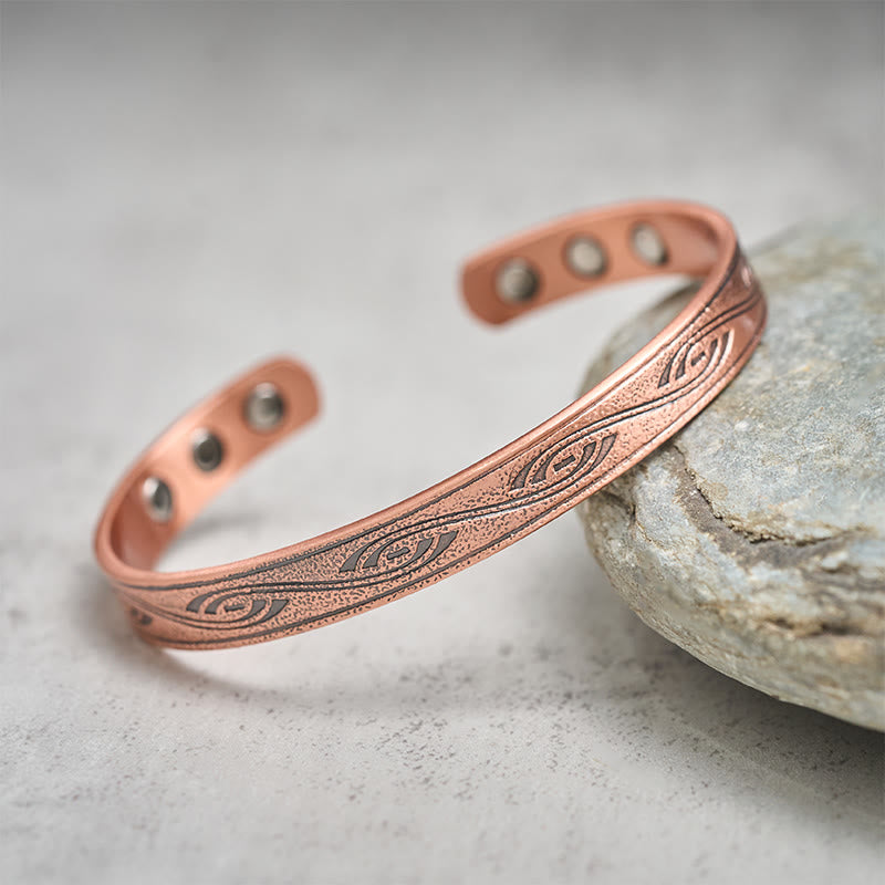 Buddha Stones Bracciale rigido regolabile aperto in rame con motivo a spirale - image 2
