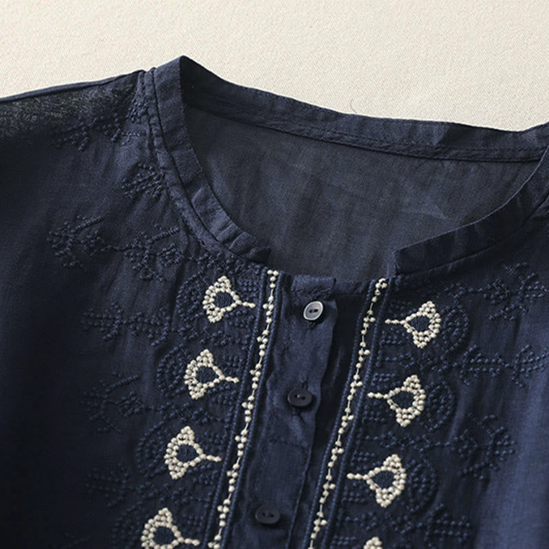 Buddha Stones Camicia da donna in poliestere con maniche corte e scollo rotondo con motivo floreale estivo - image 1