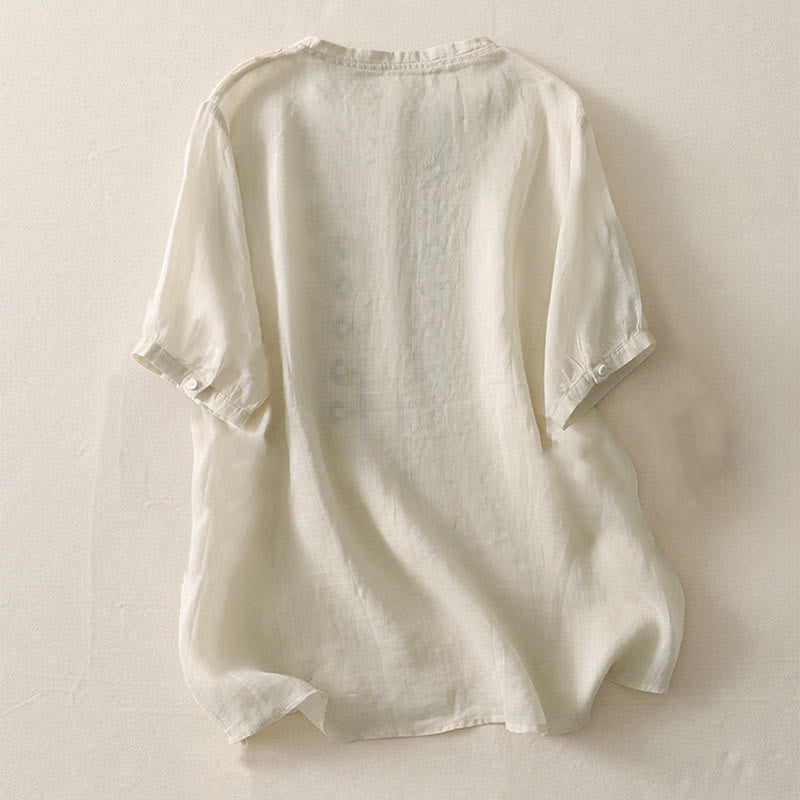 Buddha Stones Camicia da donna in poliestere con maniche corte e scollo rotondo con motivo floreale estivo - image 15