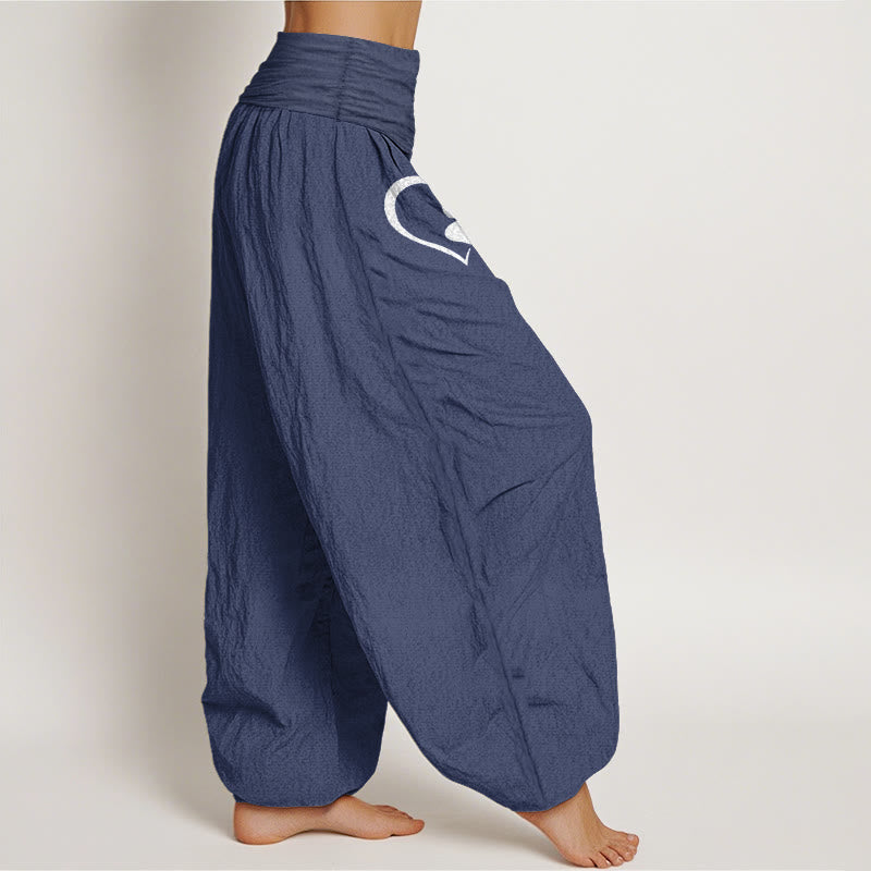 Buddha Stones Pantaloni harem da donna in puro cotone con elastico in vita e motivo a forma di cuore con stampe di zampe di gatto concise - image 10