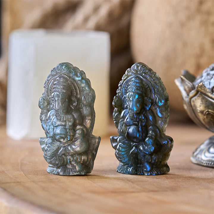 Buddha Stones Statua di guarigione in labradorite, decorazione per la casa, statuetta di elefante Ganesh Ganpati - Ganesh 4,7*2,7*1,3 cm (solo una decorazione) - image 0