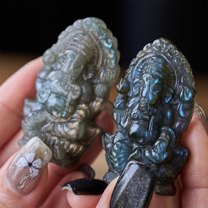 Buddha Stones Statua di guarigione in labradorite, decorazione per la casa, statuetta di elefante Ganesh Ganpati - image 6