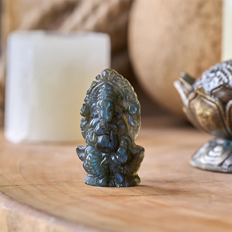 Buddha Stones Statua di guarigione in labradorite, decorazione per la casa, statuetta di elefante Ganesh Ganpati - image 2