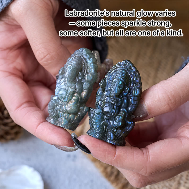 Buddha Stones Statua di guarigione in labradorite, decorazione per la casa, statuetta di elefante Ganesh Ganpati - image 4