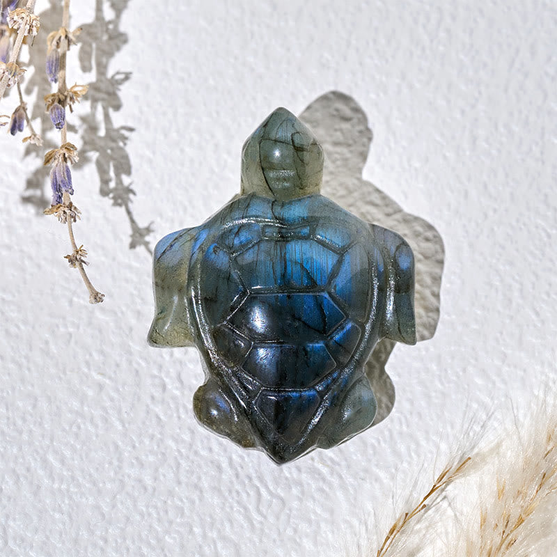 Buddha Stones Statuetta di tartaruga in labradorite naturale, statua di protezione della saggezza, decorazione per la casa - image 3