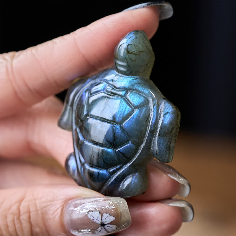 Buddha Stones Statuetta di tartaruga in labradorite naturale, statua di protezione della saggezza, decorazione per la casa - Tartaruga - 4,7*3,65*1,3 cm - image 0