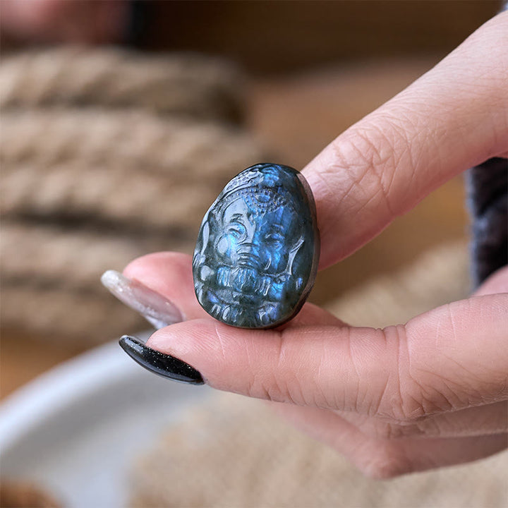 Buddha Stones Statua di protezione curativa in labradorite naturale con statuetta di elefante Ganesh, decorazione per la casa - image 3