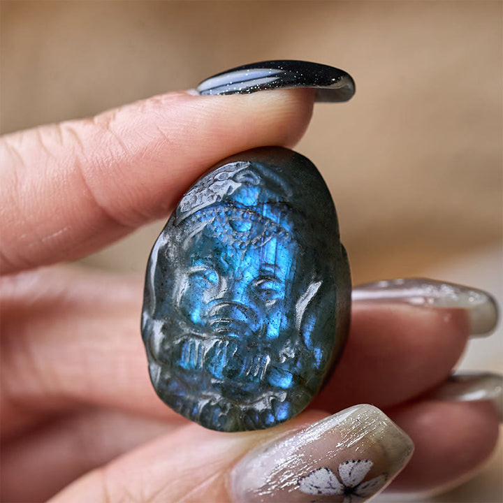 Buddha Stones Statua di protezione curativa in labradorite naturale con statuetta di elefante Ganesh, decorazione per la casa - image 4