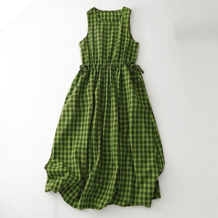 Abito estivo midi a quadri senza maniche con tasche e stampa Buddha Stones - Verde - US8-10, UK/AU12-14, EU40-42 (2XL) - image 0