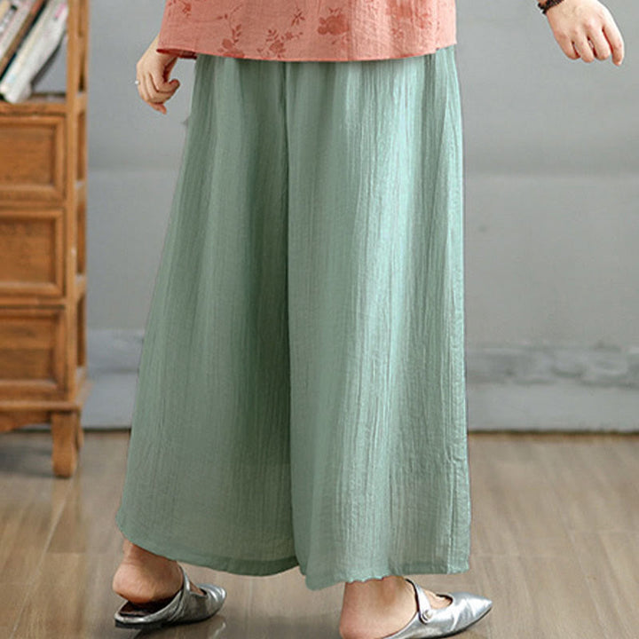 Buddha Stones Pantaloni Capri a gamba larga da donna con elastico in vita e tinta unita - image 37