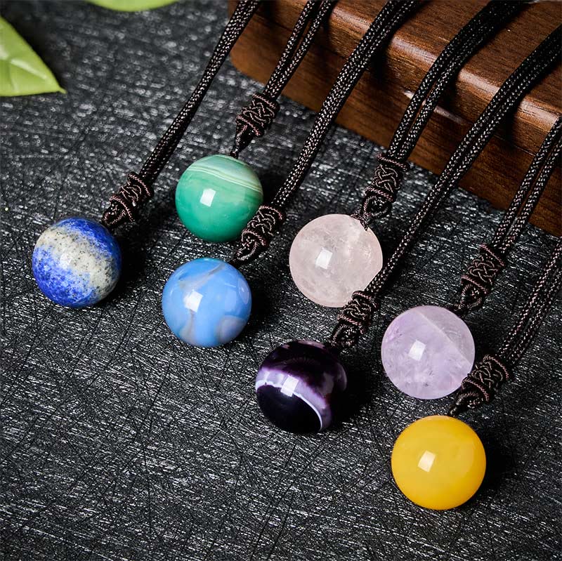 Buddha Stones Collana con pendente Balance in ametista, agata gialla, agata varia, cristallo rosa, lazurite, lapislazzuli - image 27