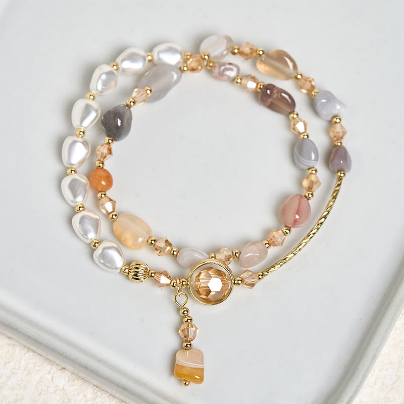 Bracciale doppio giro con perle di vetro irregolari Buddha Stones - Vetro (circonferenza del polso: 14-15 cm) - image 0