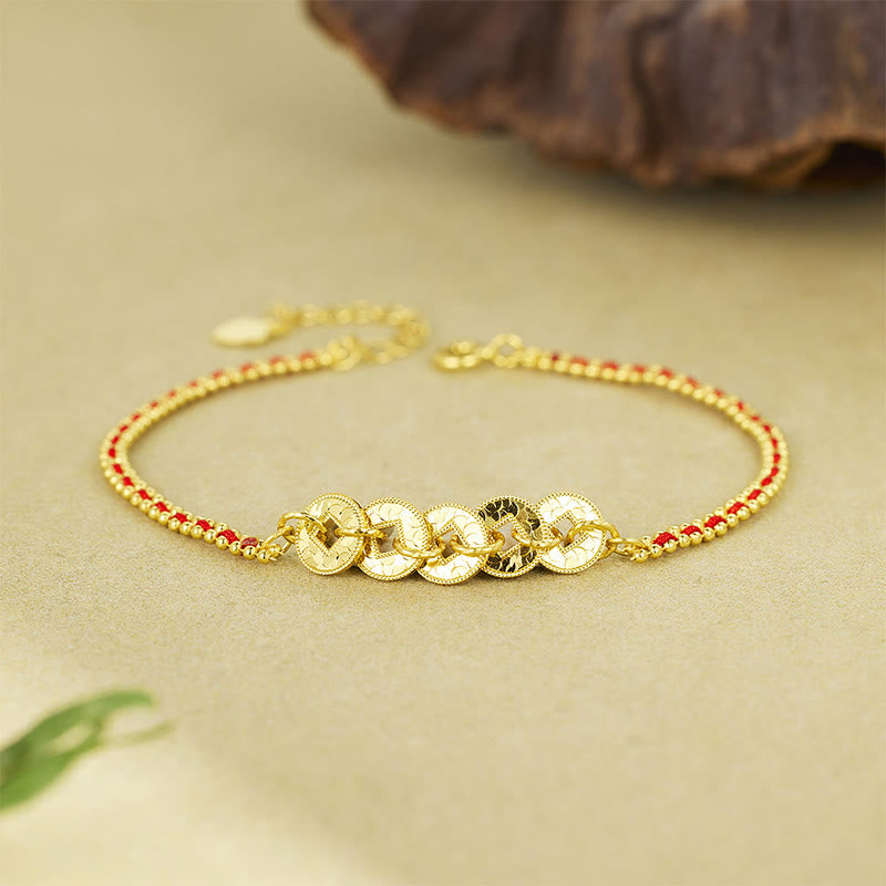 Buddha Stones Bracciale in argento sterling 925 con cinque monete dell'imperatore e filo rosso - image 1