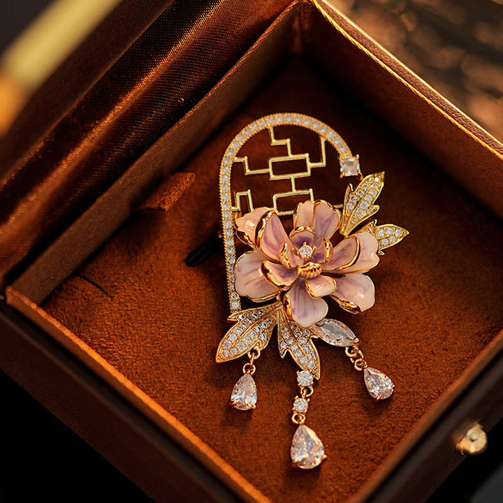 Buddha Stones Spilla in rame con nappa di peonia viola in stile cinese - Fiore di peonia viola - image 0