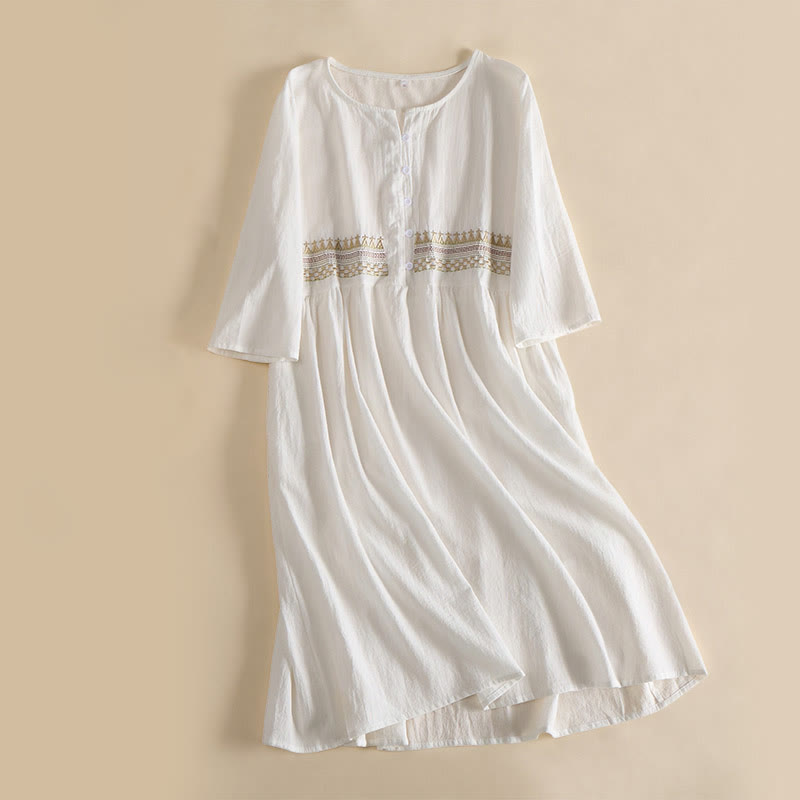 Abito midi da donna con maniche corte, ricamo geometrico con Buddha Stones e tasche - Bianco - US14, UK/AU18, EU46 (4XL) - image 1