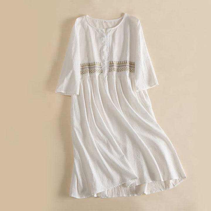 Abito midi da donna con maniche corte, ricamo geometrico con Buddha Stones e tasche - Bianco - US14, UK/AU18, EU46 (4XL) - image 1