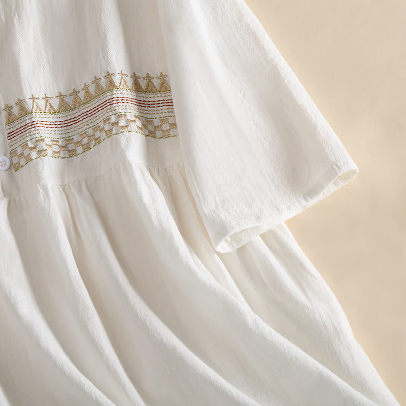 Abito midi da donna con maniche corte, ricamo geometrico con Buddha Stones e tasche - image 6