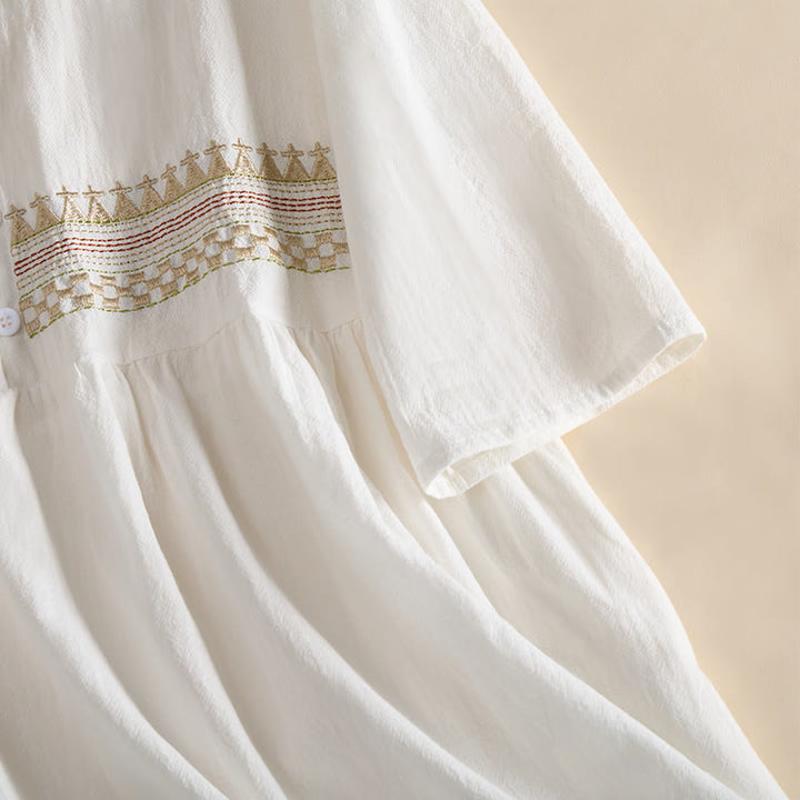 Abito midi da donna con maniche corte, ricamo geometrico con Buddha Stones e tasche - image 6