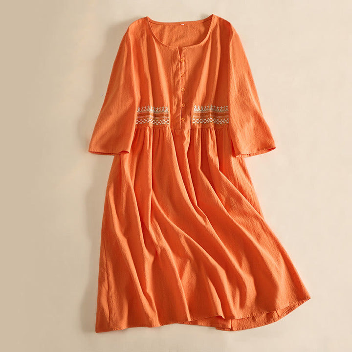 Abito midi da donna con maniche corte, ricamo geometrico con Buddha Stones e tasche - Arancia - US14, UK/AU18, EU46 (4XL) - image 9
