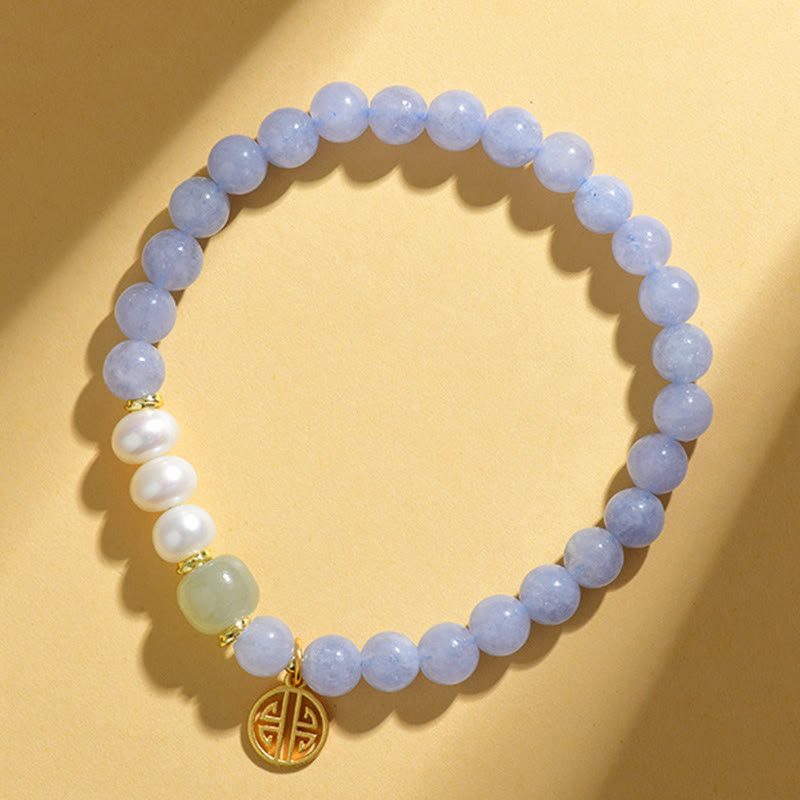 Buddha Stones Braccialetto energetico con perle di calcedonio blu - image 3