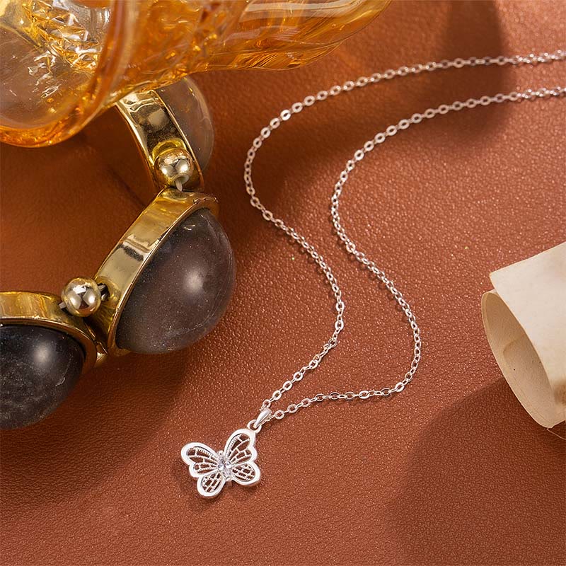Buddha Stones Collana con ciondolo a forma di farfalla in argento sterling 999 con protezione - image 1
