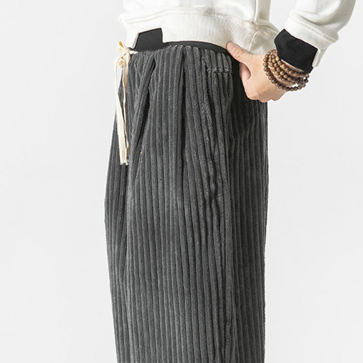 Pantaloni harem da uomo in velluto a coste con coulisse e tasche, stile retrò invernale, modello Buddha Stones - image 6