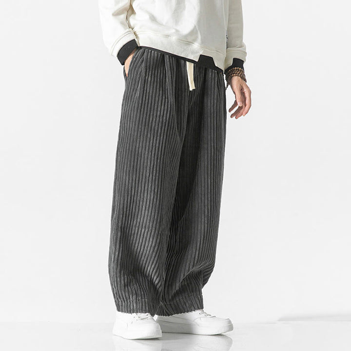 Pantaloni harem da uomo in velluto a coste con coulisse e tasche, stile retrò invernale, modello Buddha Stones - image 3