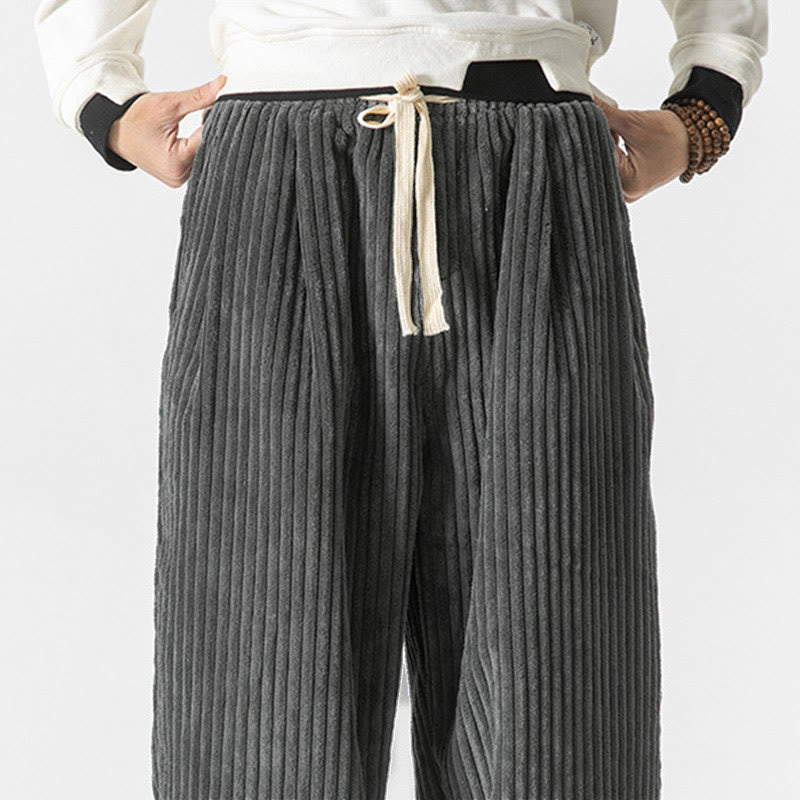 Pantaloni harem da uomo in velluto a coste con coulisse e tasche, stile retrò invernale, modello Buddha Stones - image 5