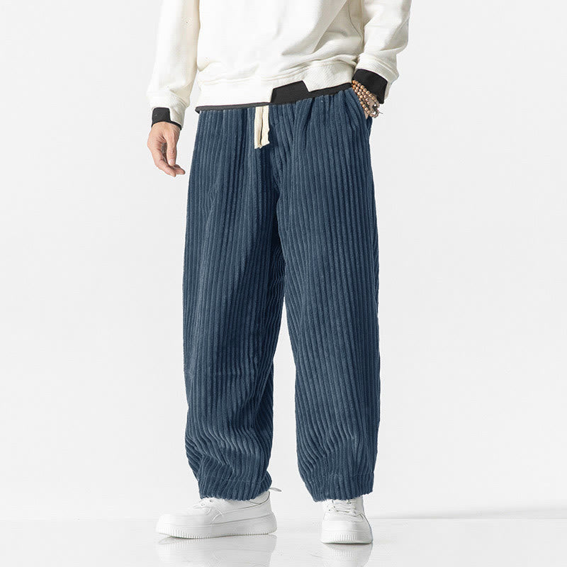 Pantaloni harem da uomo in velluto a coste con coulisse e tasche, stile retrò invernale, modello Buddha Stones - image 15