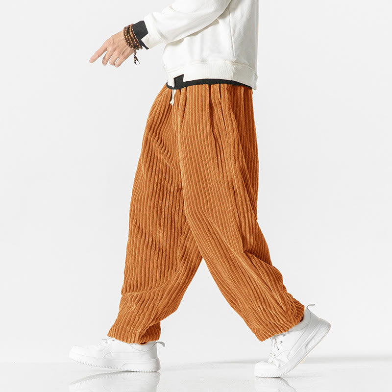 Pantaloni harem da uomo in velluto a coste con coulisse e tasche, stile retrò invernale, modello Buddha Stones - image 19