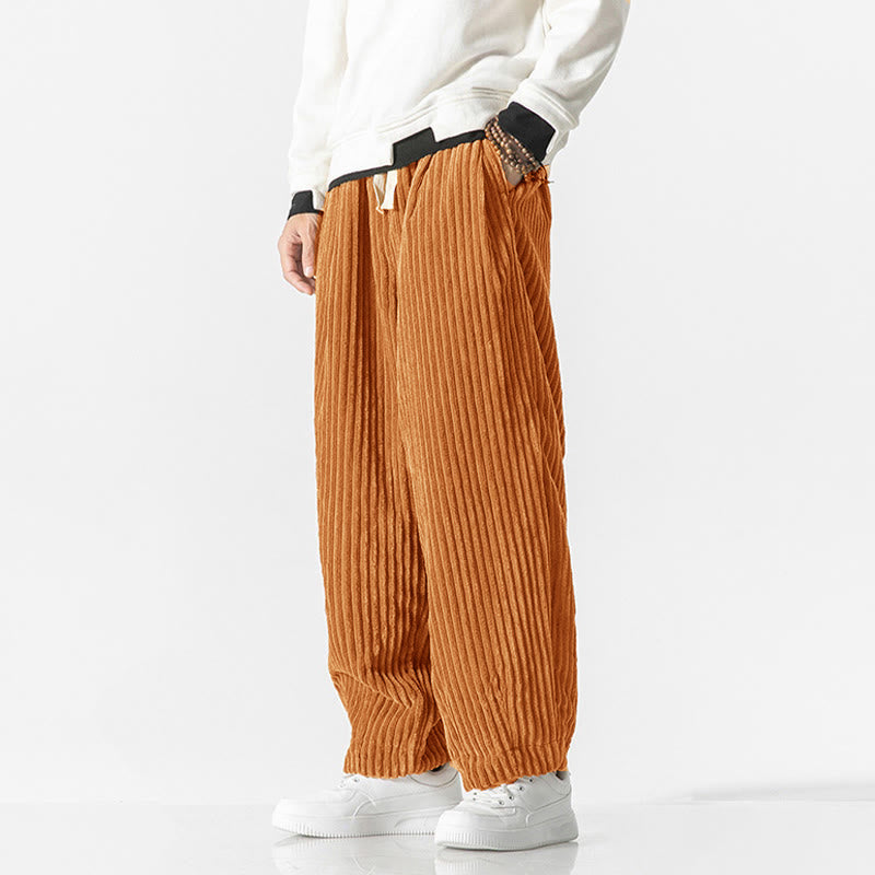 Pantaloni harem da uomo in velluto a coste con coulisse e tasche, stile retrò invernale, modello Buddha Stones - image 22