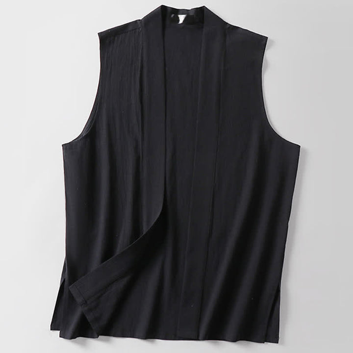 Buddha Stones Kimono da uomo senza maniche in cotone e lino, tinta unita, con apertura frontale, ideale per la primavera. - image 11