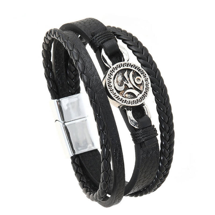 Bracciale retrò in pelle intrecciata multistrato con Buddha Stones Om inciso, rotondo, con pietre di Buddha. - image 2