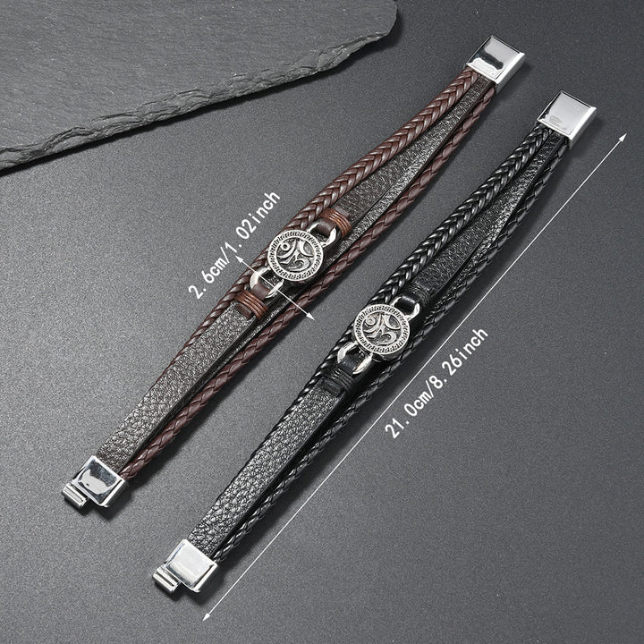 Bracciale retrò in pelle intrecciata multistrato con Buddha Stones Om inciso, rotondo, con pietre di Buddha. - image 4