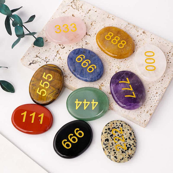 Buddha Stones Numeri angelici Cristallo bianco Diaspro rosso Cristallo rosa Avventurina verde Pietra da palma per meditazione - image 32