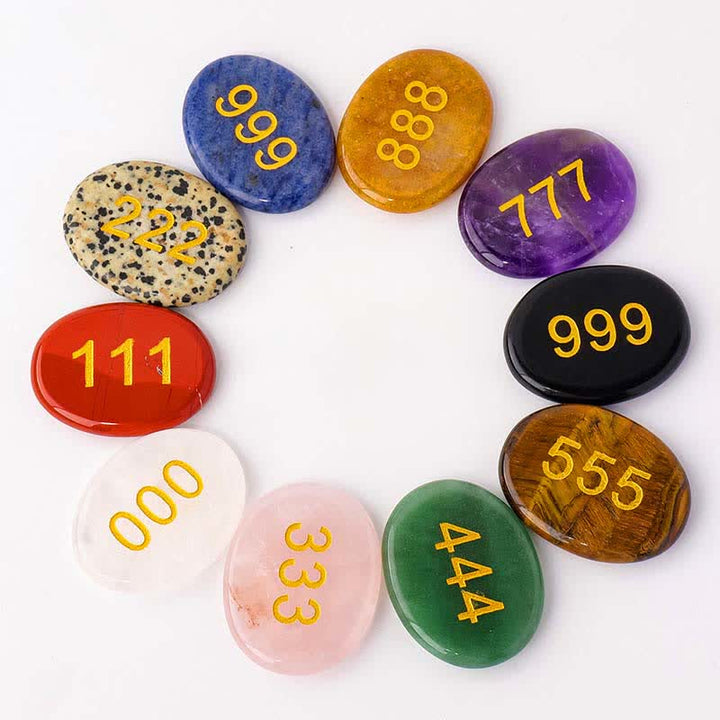 Buddha Stones Numeri angelici Cristallo bianco Diaspro rosso Cristallo rosa Avventurina verde Pietra da palma per meditazione - image 0